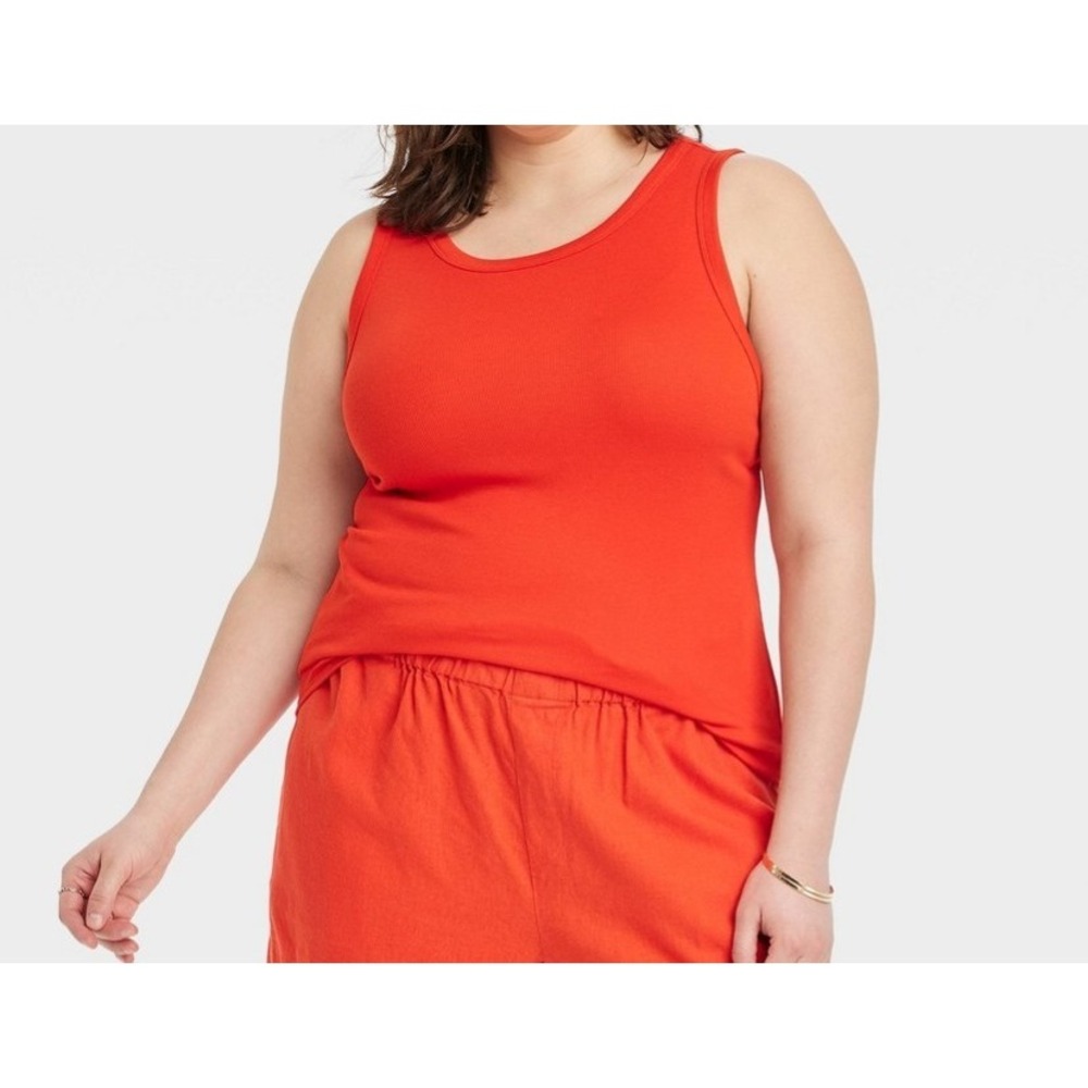 New Day Slim Fit High Neck Tank Top Womens 3X Ribbed red